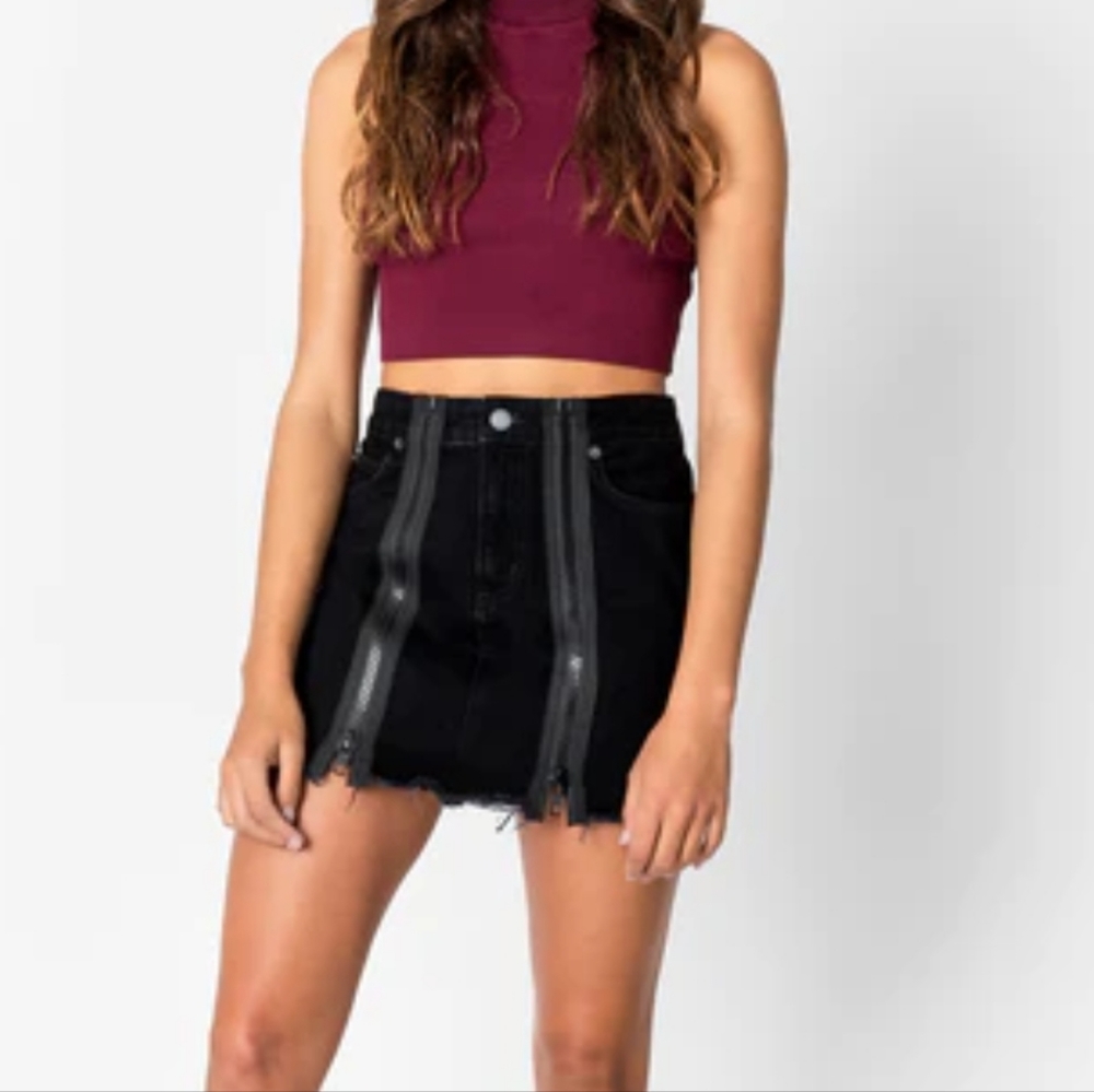 Black Colin Carmar Los Angeles Double Zip-Up Jean Skirt